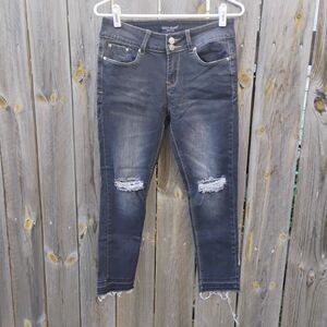 Daily Jeans Womens Size 9 Distressed Skinny Raw Hem Double Button Gray Black Y2K